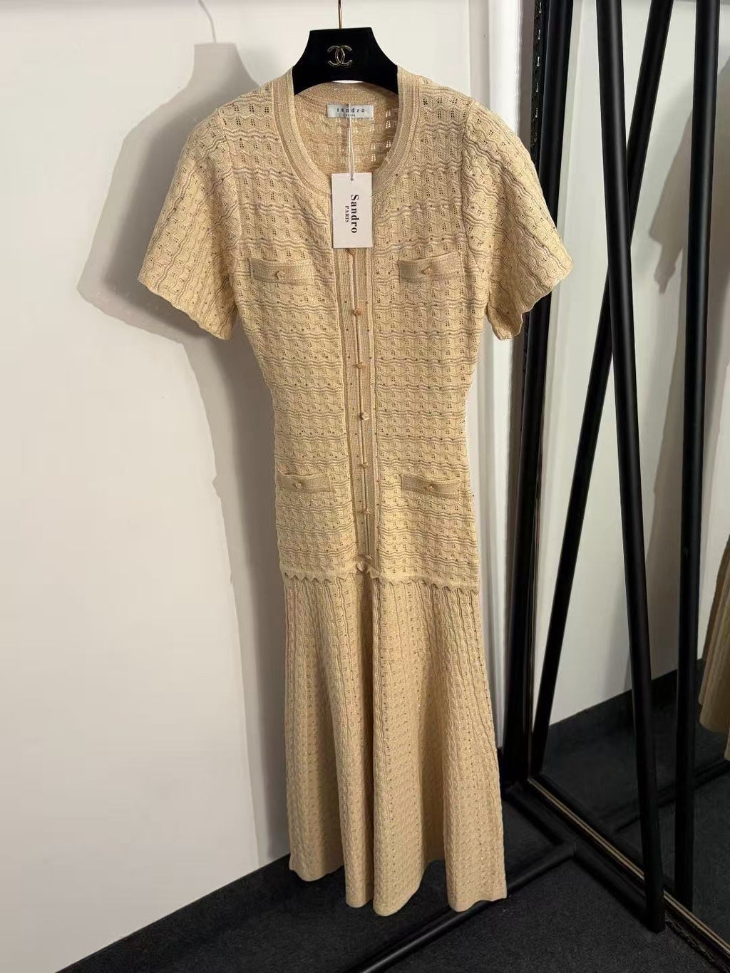 Sparkly Beige Short Sleeve Dress