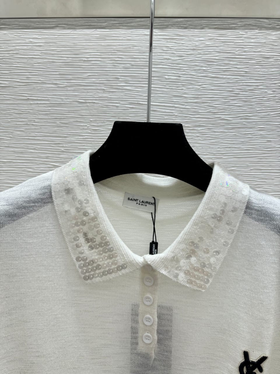 White Sleeveless Knit Polo Top with Embroidered Monogram Detail