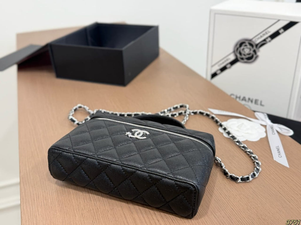 Black Vanity Mini Bag with Gold Chain Strap