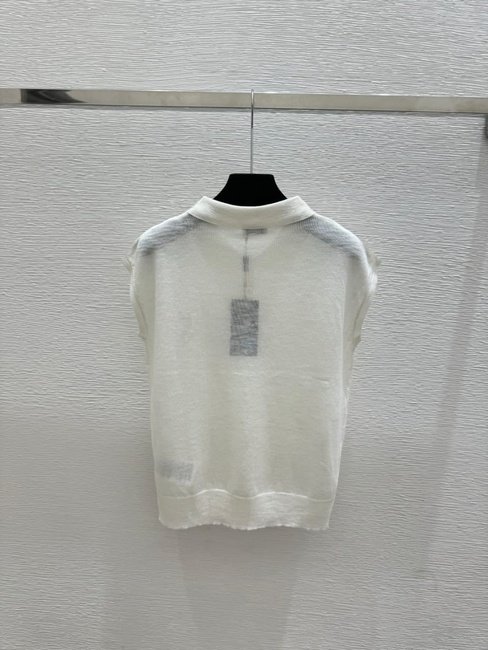 White Sleeveless Knit Polo Top with Embroidered Monogram Detail