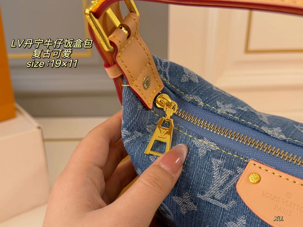Denim Monogram Shoulder Bag in Light Blue