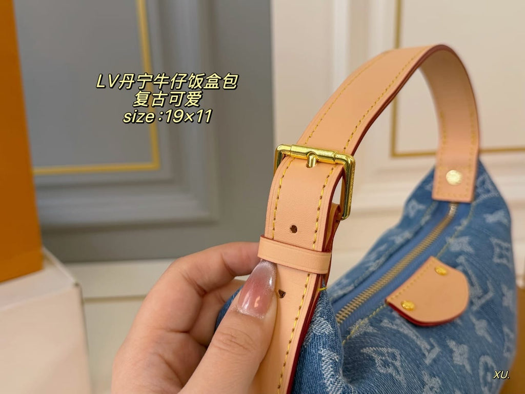 Denim Monogram Shoulder Bag in Light Blue
