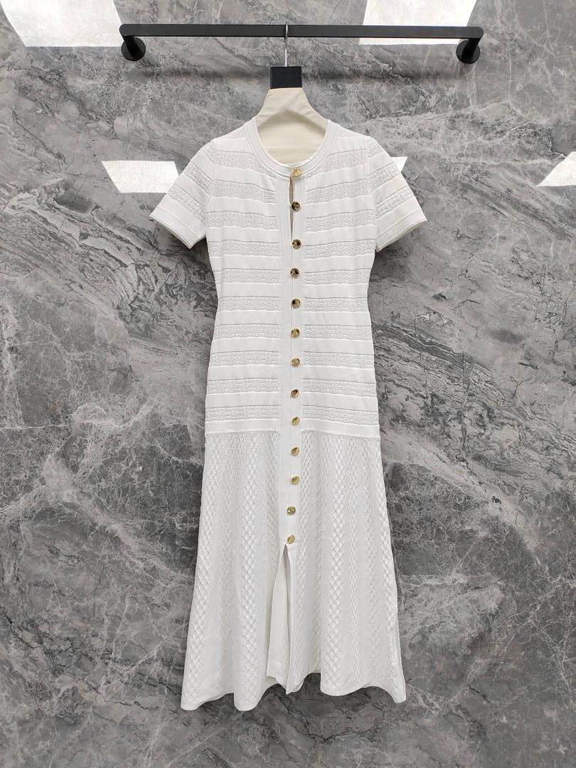 White Dress Gold Buttons