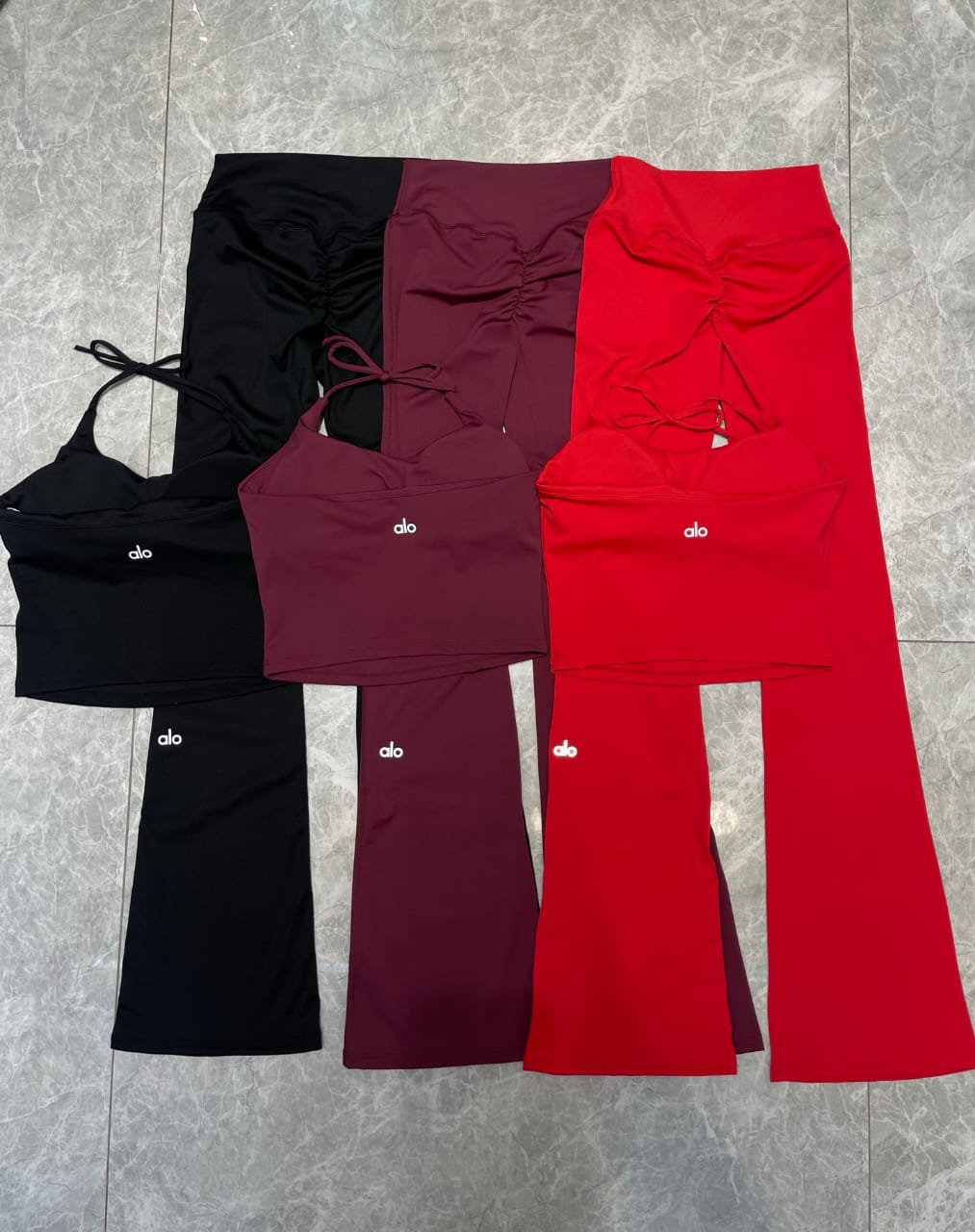 Flared Performance Leggings Set with Halter Strap Long Top