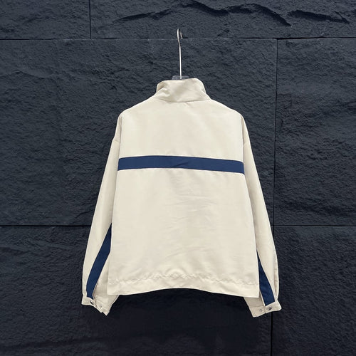 Blue and White Luxury-Inspired Windbreaker Jacket