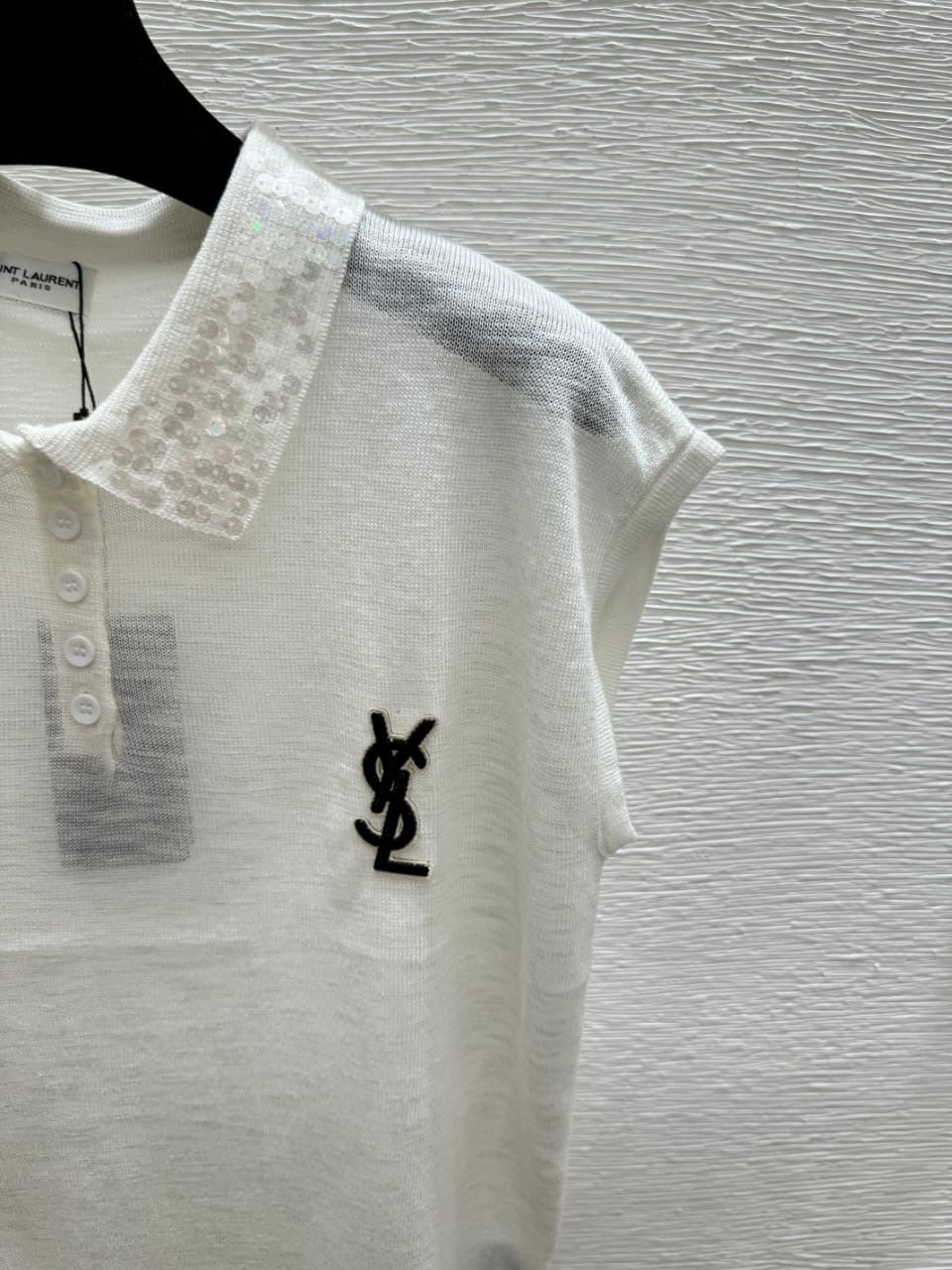 White Sleeveless Knit Polo Top with Embroidered Monogram Detail