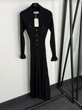Black Long Sleeve Dress with Gold Hardware Detail