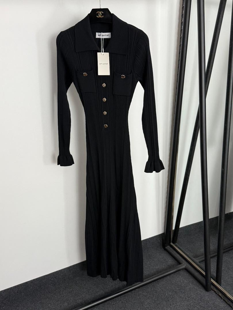 Black Long Sleeve Dress with Gold Hardware Detail